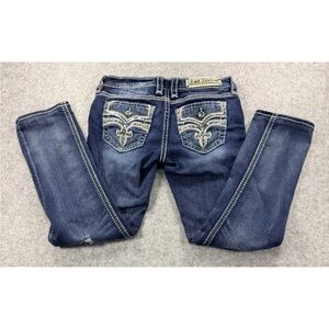 Rock Revival Jeans Womens 28x28 Blue Straight Celinda Distressed Rhinestone